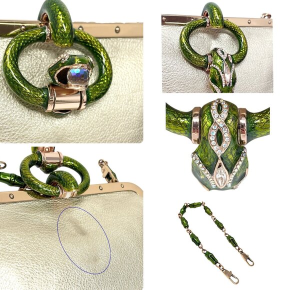 GUCCI Vintage 2004 Bamboo Chain Shoulder Bag Rhinestone Snake Gold [106051] - Picture 11 of 12